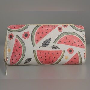 Watermelon Print Ladies Wallet Pink Green Zipper Close Change Cards Compartment